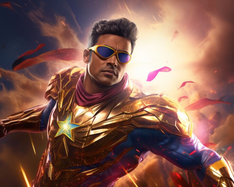 Dynamic image of a superhero in action