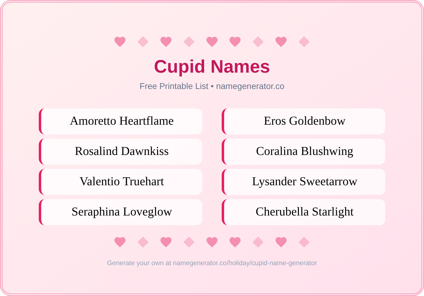 Cupid Names - Free Printable Name List