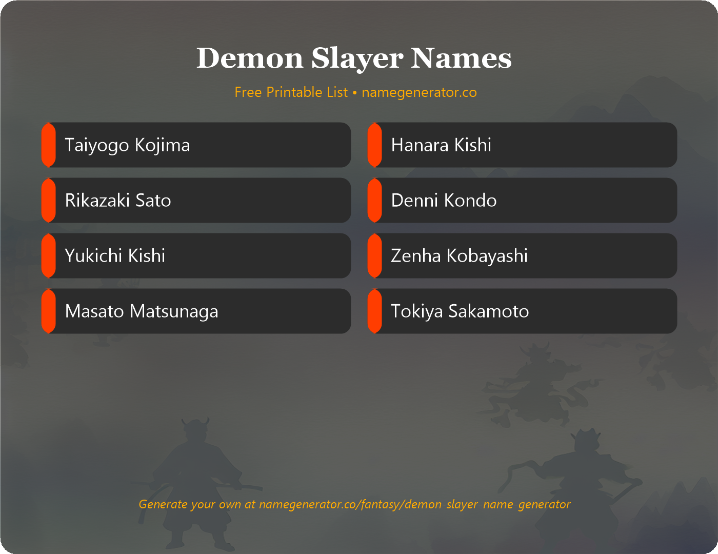 Demon Slayer Names - Free Printable Name List