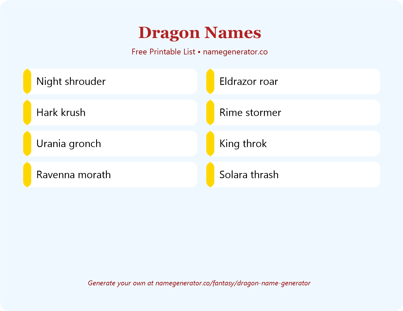 Dragon Names - Free Printable Name List
