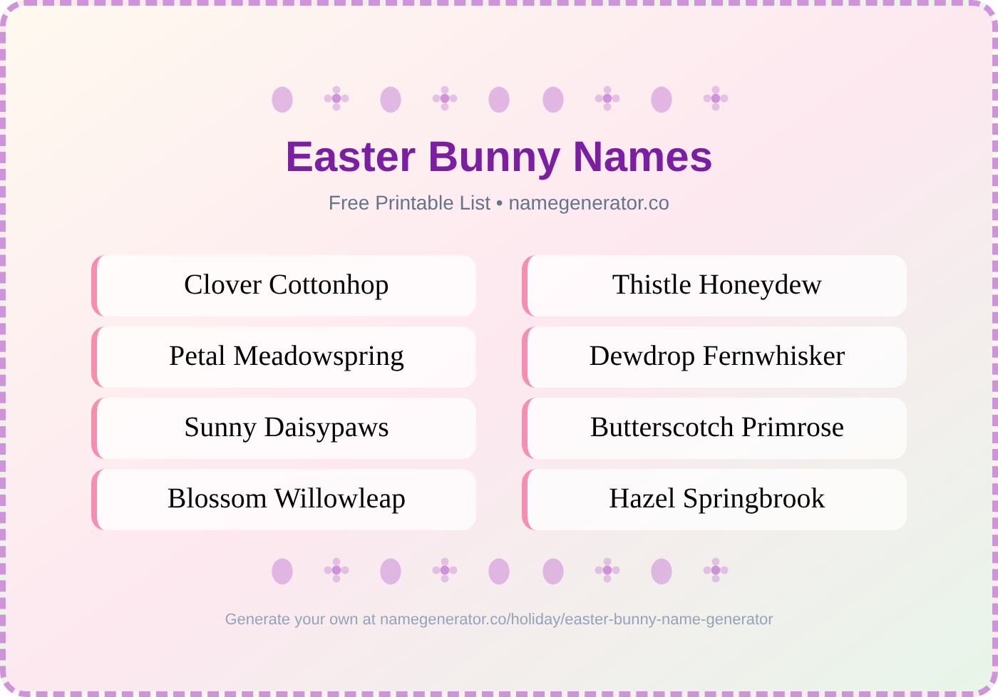 Easter Bunny Names - Free Printable Name List