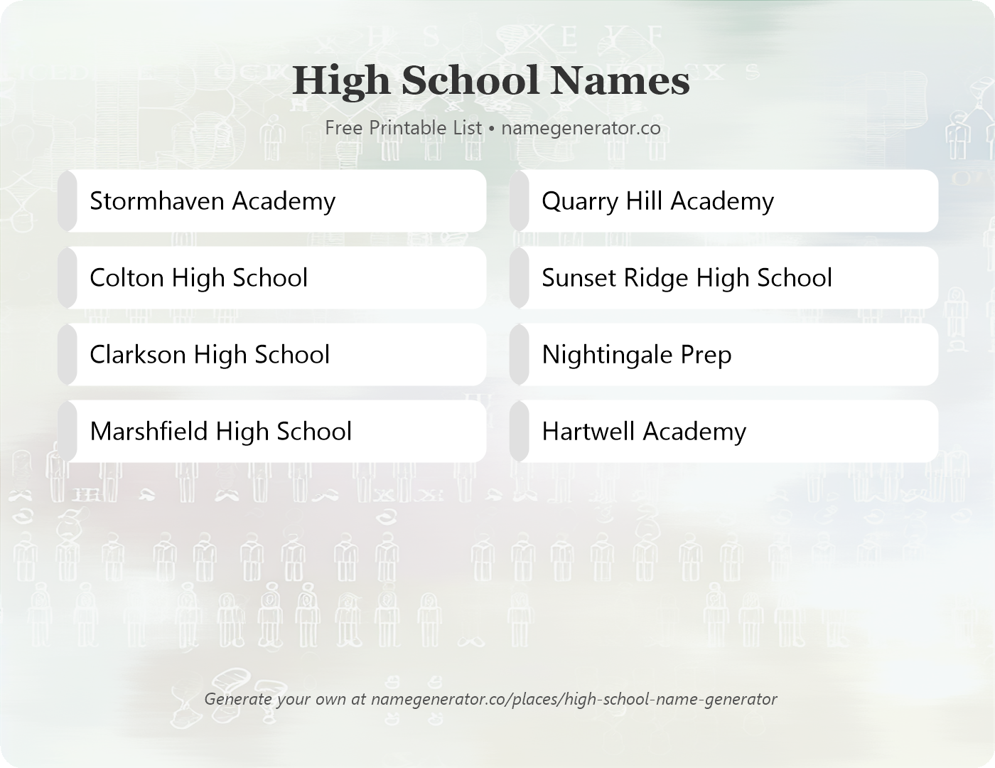 High School Names - Free Printable Name List
