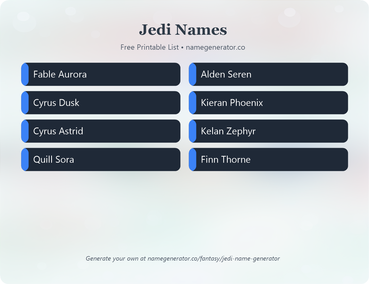Jedi Names - Free Printable Name List