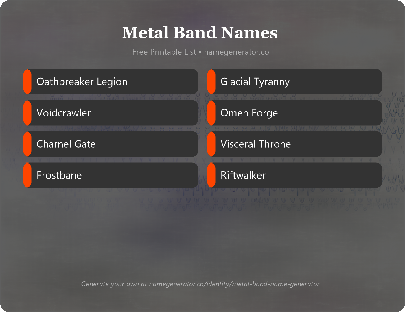 Metal Band Names - Free Printable Name List