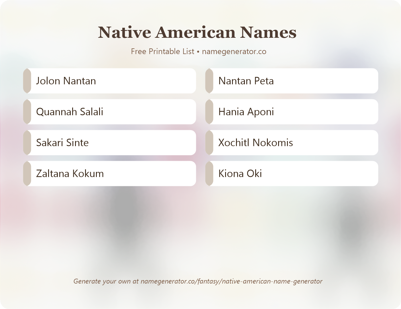 Native American Names - Free Printable Name List