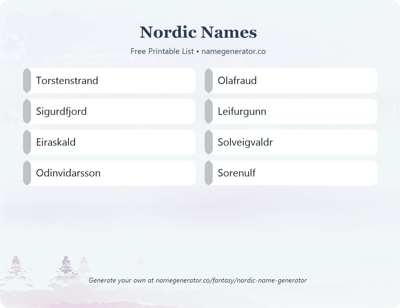 Nordic Names - Free Printable Name List