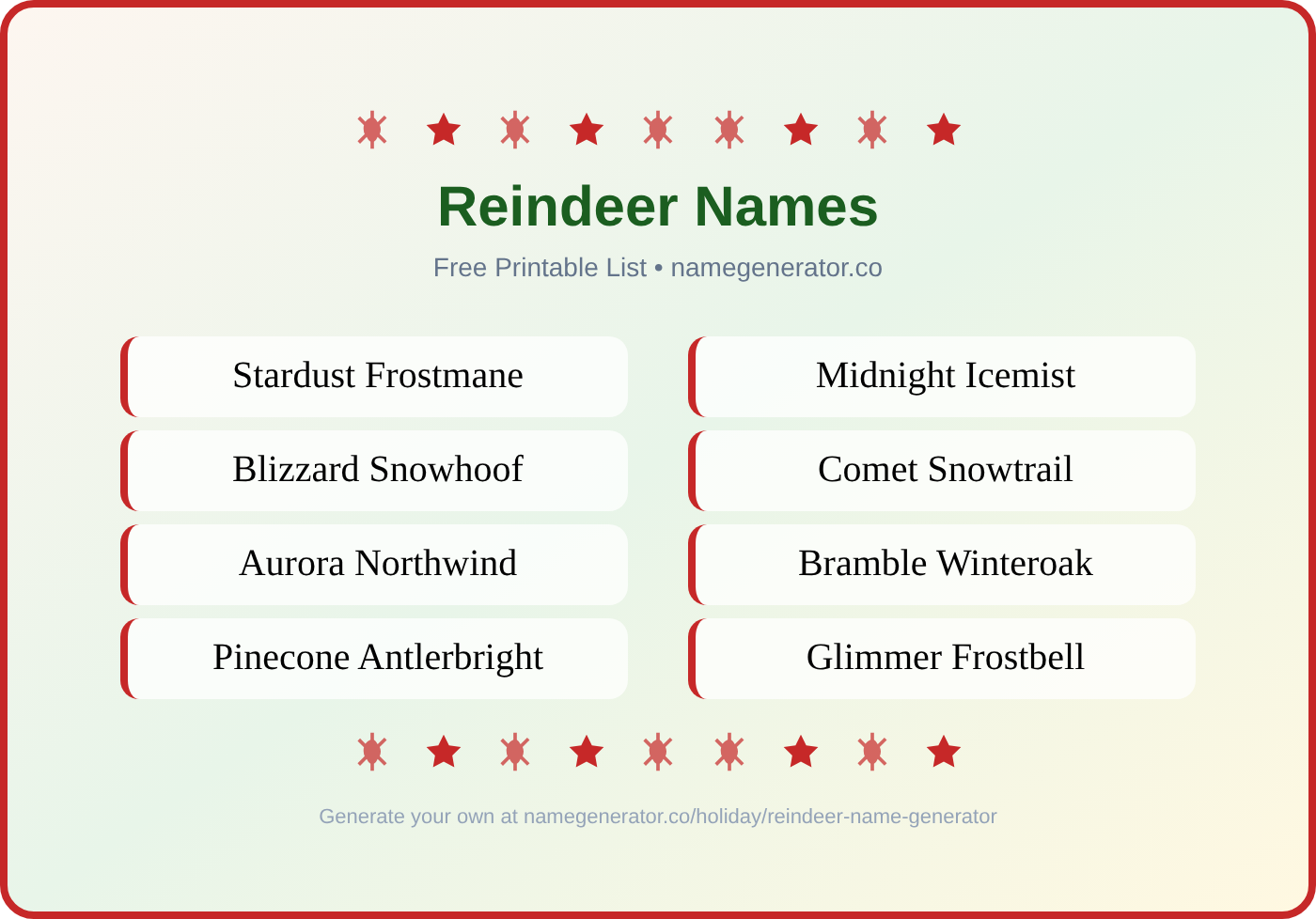 Reindeer Names - Free Printable Name List