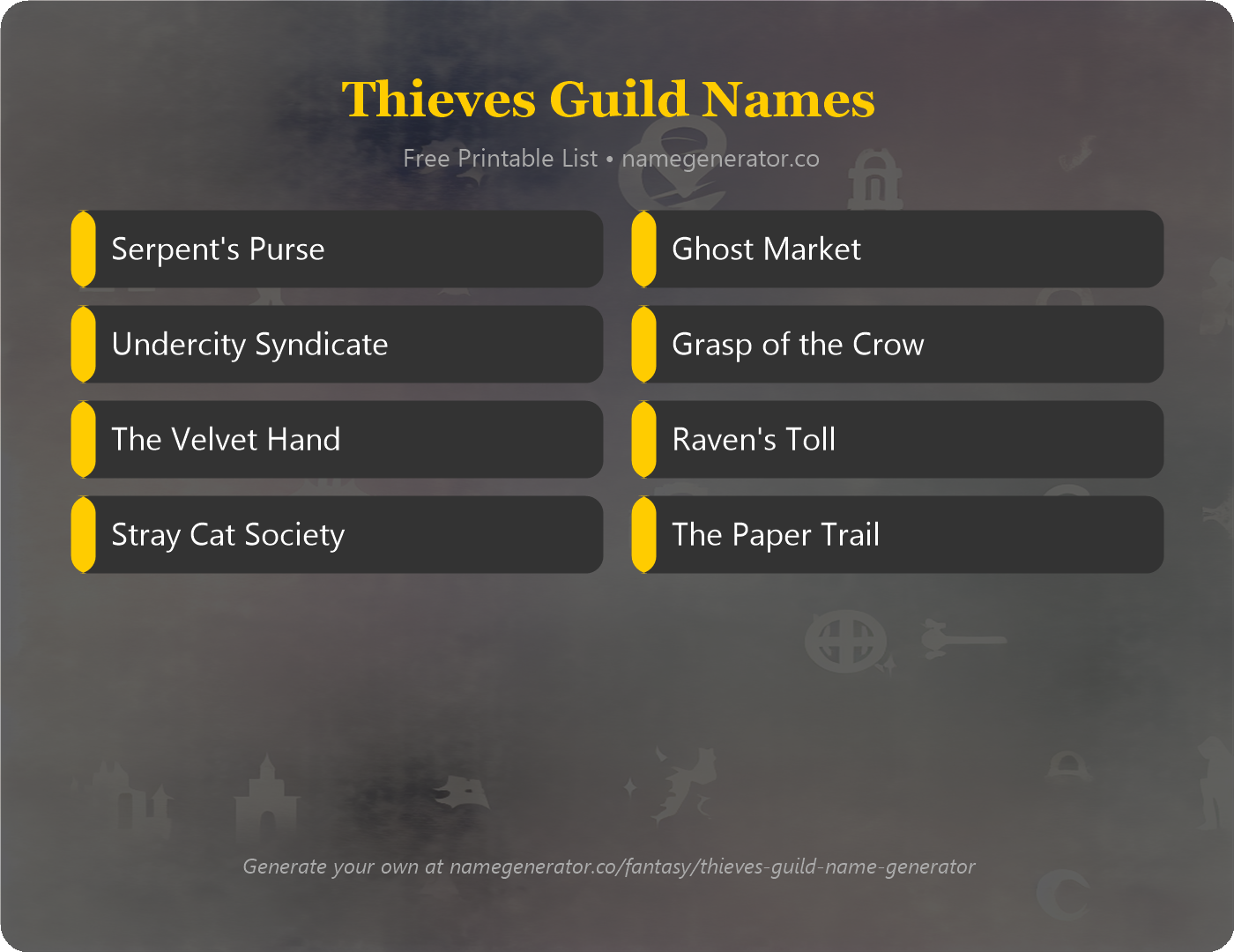 Thieves Guild Names - Free Printable Name List