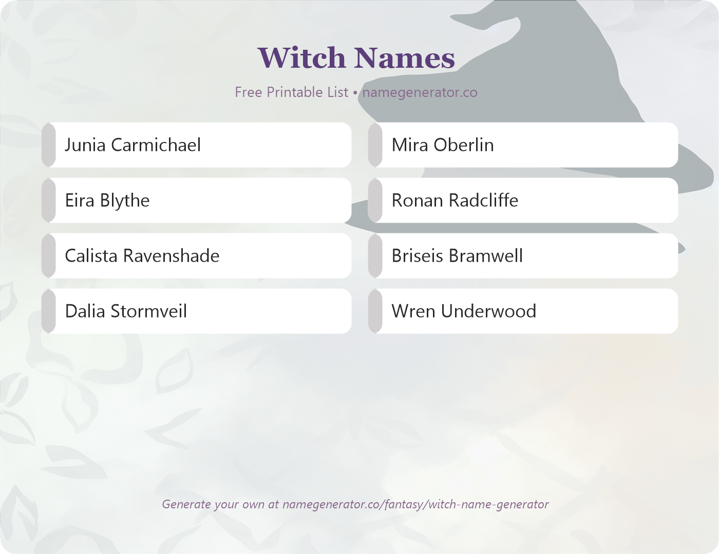 Witch Names - Free Printable Name List